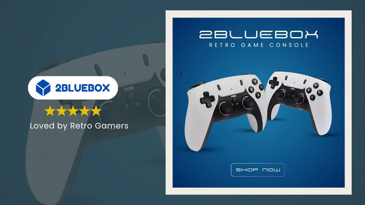 Game Stick Pro review 2025 banner – 2Bluebox retro game console with twin wireless controllers for Aussie gamers