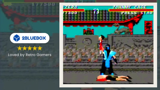 2Bluebox Mortal Kombat blood code ABACABB banner showing classic Sega Genesis gameplay with Sub-Zero performing a finisher