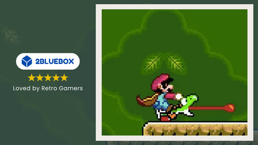 2Bluebox Super Mario World secrets banner showing Mario riding Yoshi and using his tongue attack