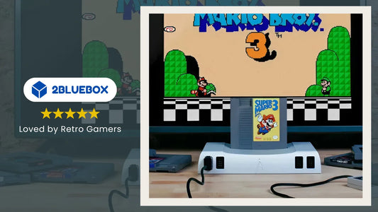 Retro console connected to a modern TV with Super Mario Bros gameplay – HDMI upscaler guide