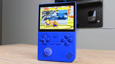 Side-by-side comparison of the single-stick 4-inch Anbernic RG40XXV and the dual-stick 3.5-inch 2Bluebox R36S handheld