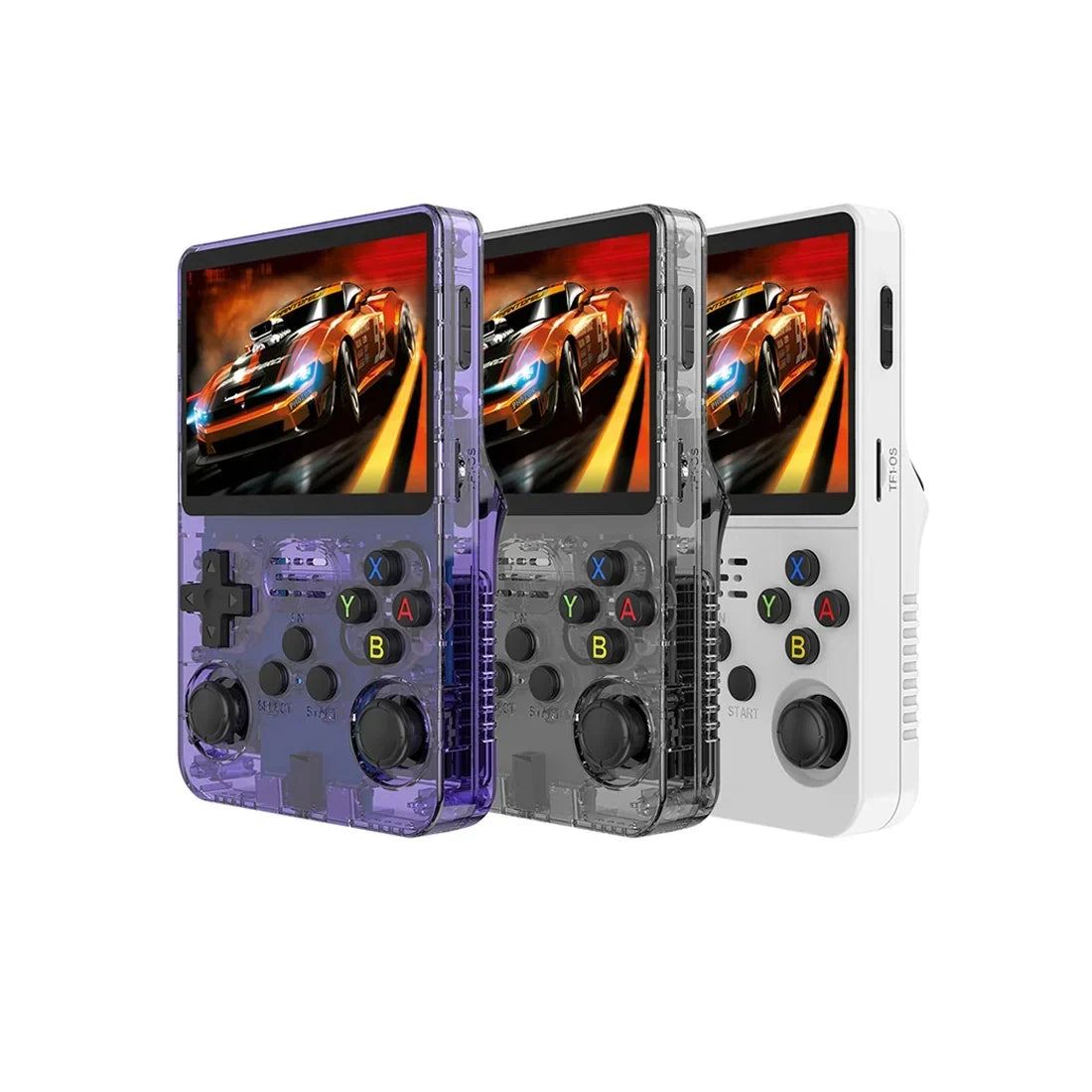 GameGirl retro console review comparison featuring vertical pocket handhelds in translucent purple and white
