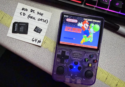 High-speed MicroSD card next to the R36S handheld console TF1 and TF2 slots