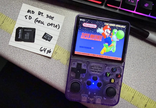 High-speed MicroSD card next to the R36S handheld console TF1 and TF2 slots