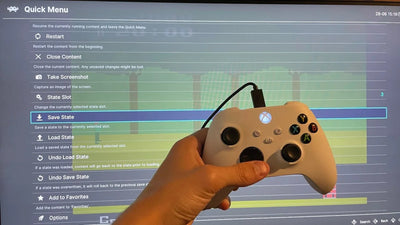 RetroArch save file directory structure showing srm battery saves and state snapshots across handheld and PC systems
