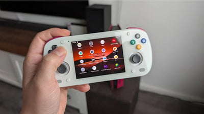 Side-by-side comparison of the horizontal Retroid Pocket Mini and the vertical 2Bluebox R36S handheld console