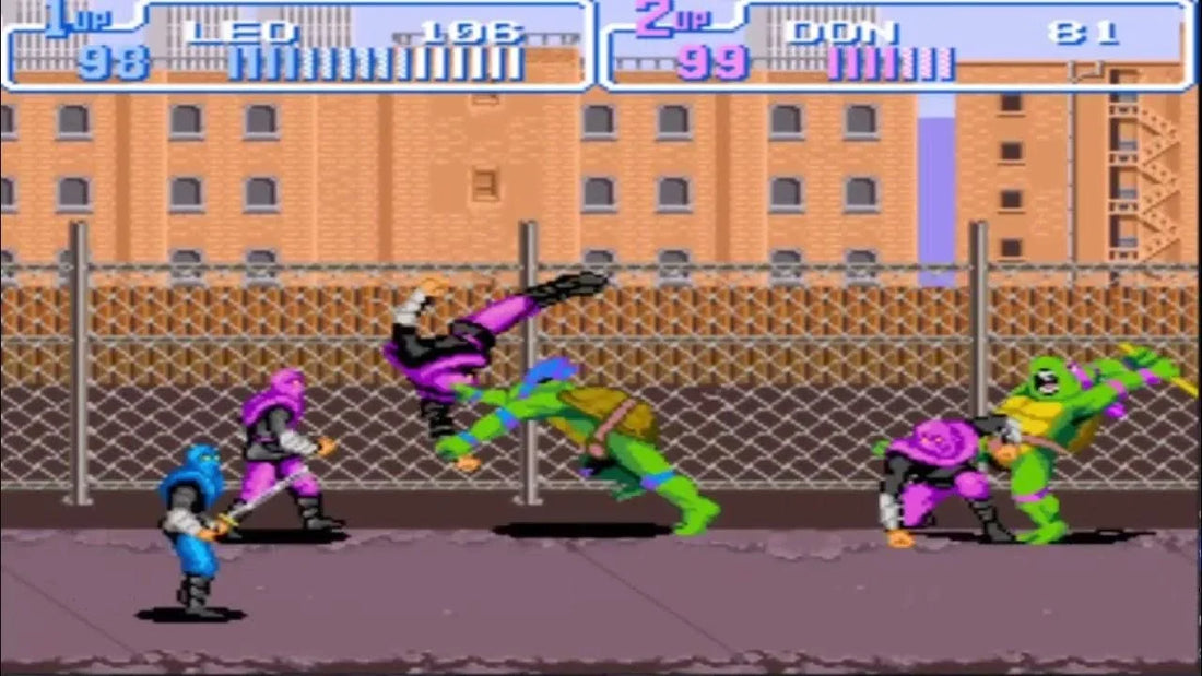 Teenage Mutant Ninja Turtles IV Turtles in Time 2-player co-op gameplay on a living room TV