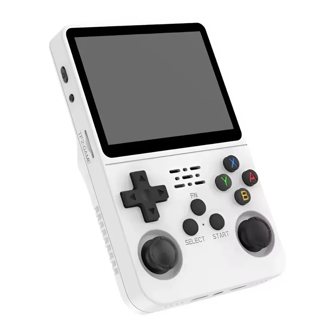 2Bluebox R36S Handheld gaming console with screen and control buttons on a white background