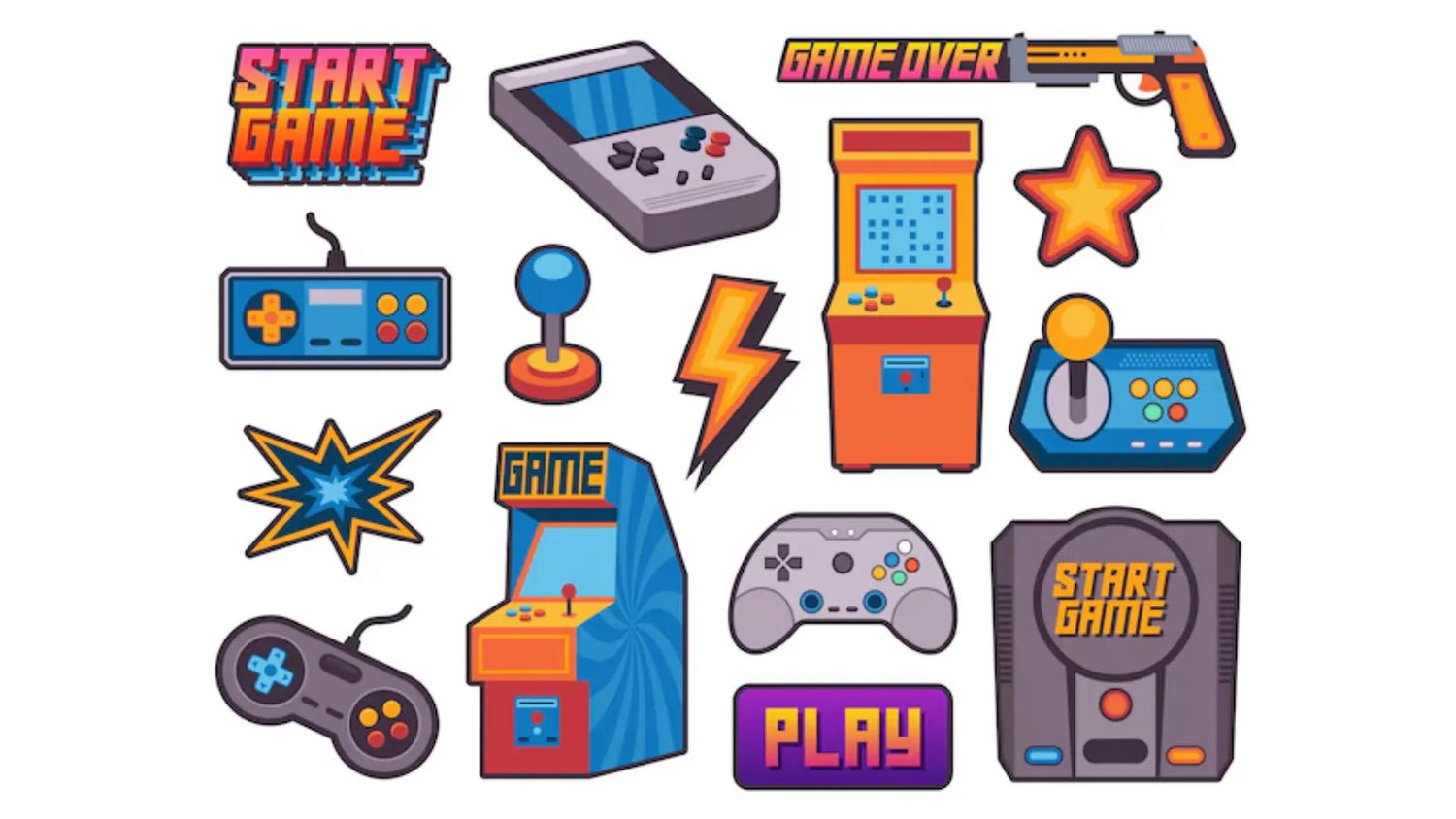 Accessories collection of retro gaming stickers