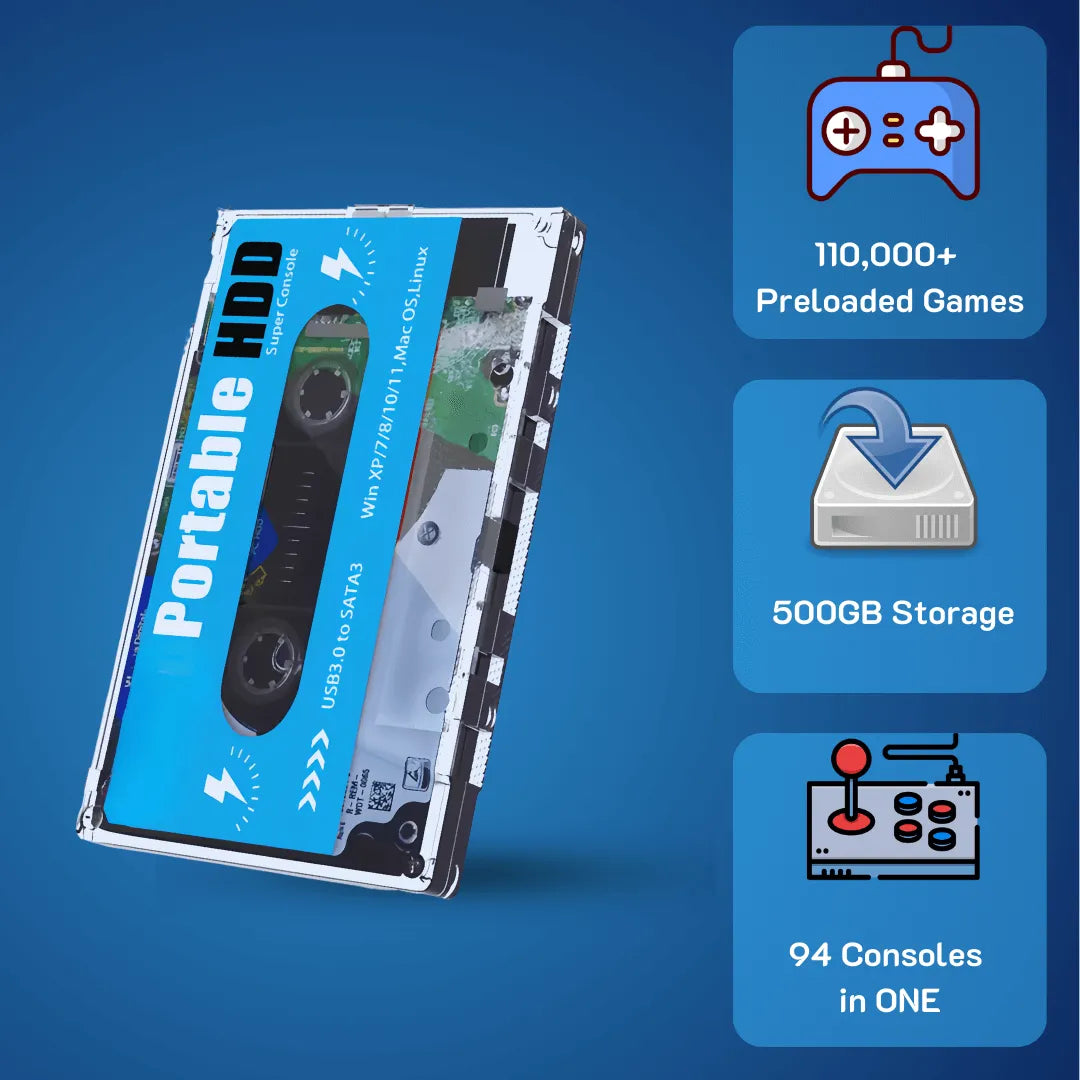 Portable HDD Super Console 500GB with 100,000+ Built-in Retro Games - 2Bluebox