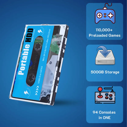 Portable HDD Super Console 500GB with 100,000+ Built-in Retro Games - 2Bluebox