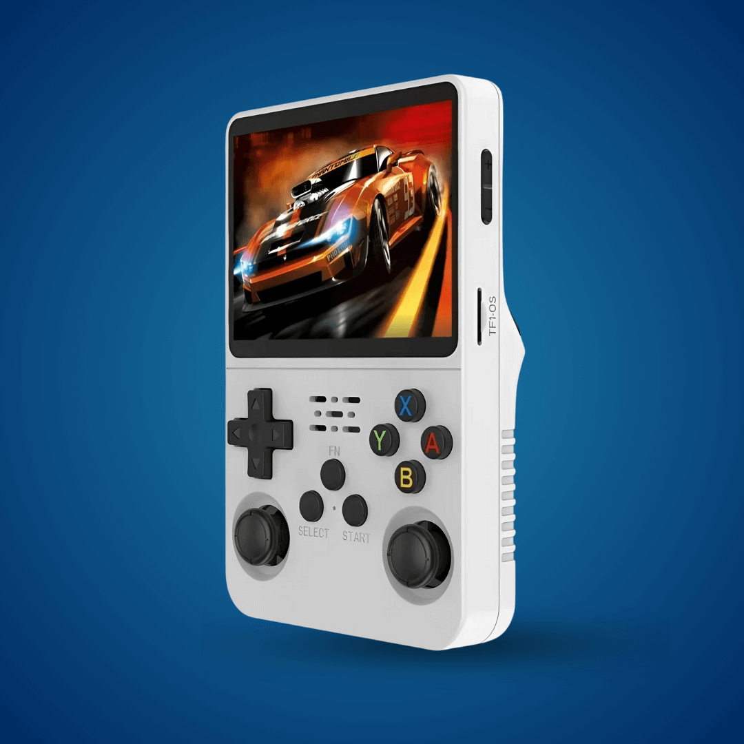 2Bluebox Retro Handheld Game Console in white color, 3.5 inch screen, portable handheld retro console with built-in games