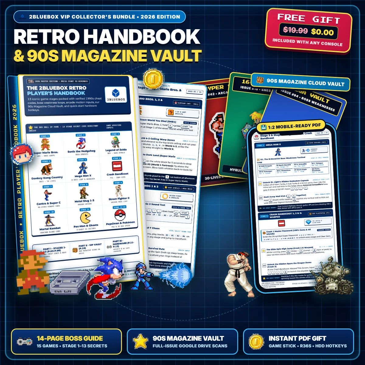 2Bluebox Retro Player's Handbook & 90s Magazine Vault - Free $19.99 Digital Collector's Gift Bundle with 3D Strategy Guide, 90s Magazines & Smartphone PDF