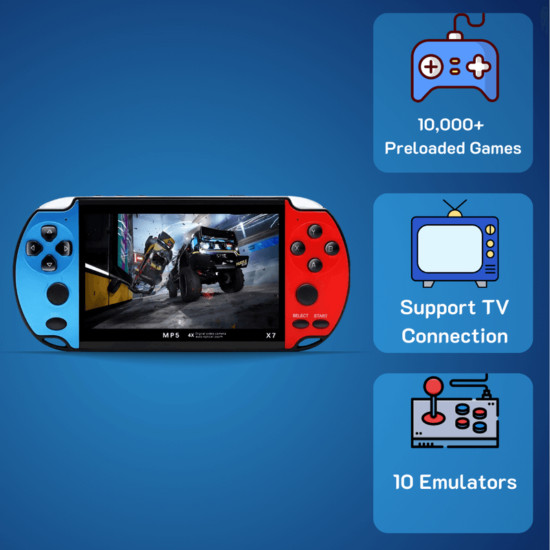 2Bluebox X7 Handheld Game Console with 5.1 inch screen, portable retro handheld console with 10,000 built-in games