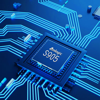 Amlogic S905 chip on a circuit board with blue lighting