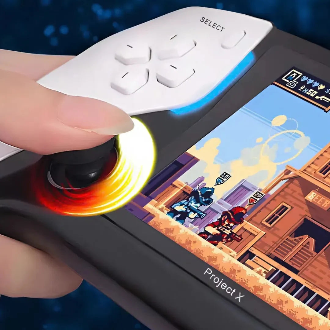 Precision analog stick on the portable Project X game console by 2Bluebox, ensuring smooth gameplay for commuters.